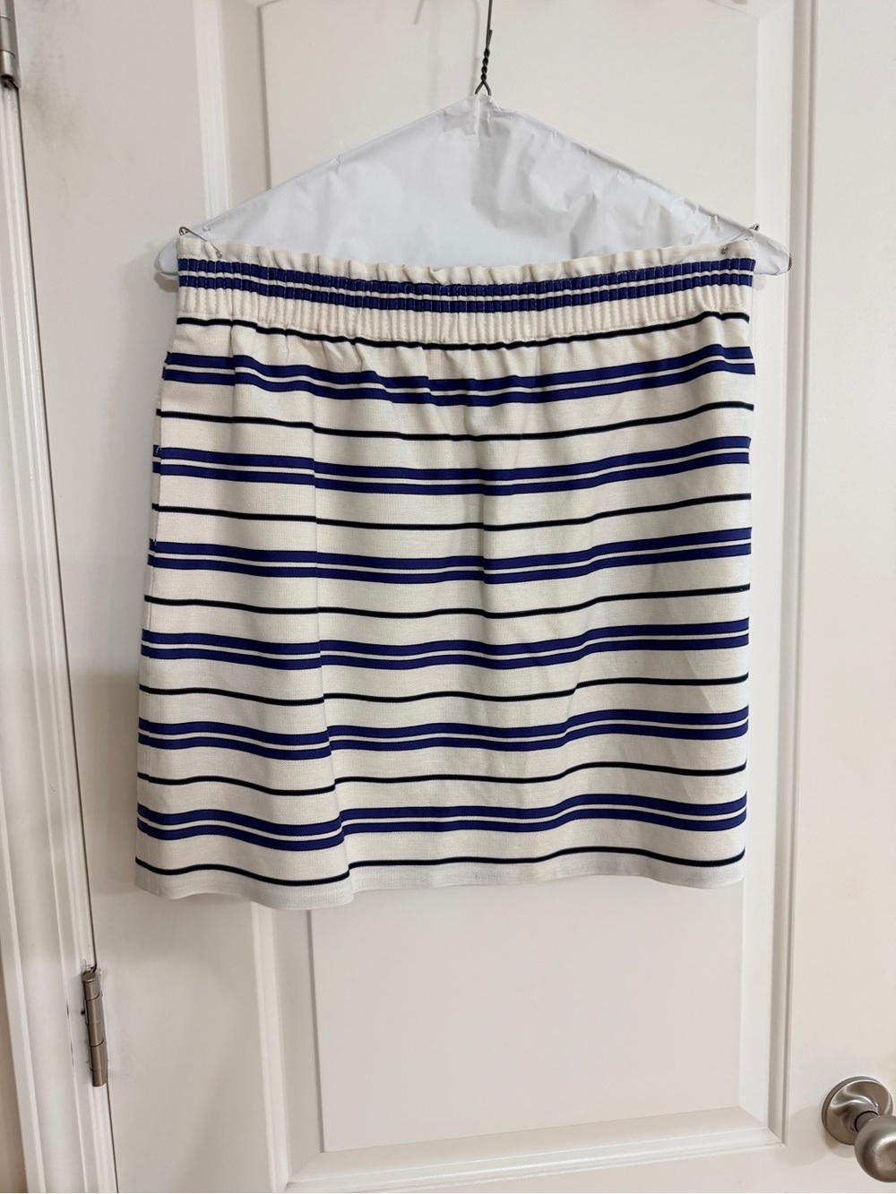 J. Crew Cream and Navy Asymmetrical Stripe Skirt